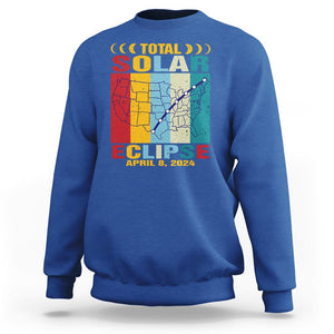 Total Solar Eclipse Sweatshirt Retro American Totality Tour Map April 8 2024 TS02 Royal Blue Printyourwear