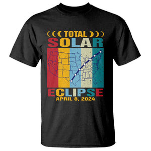 Total Solar Eclipse T Shirt Retro American Totality Tour Map April 8 2024 TS02 Black Printyourwear