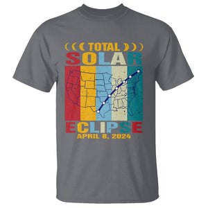 Total Solar Eclipse T Shirt Retro American Totality Tour Map April 8 2024 TS02 Charcoal Printyourwear