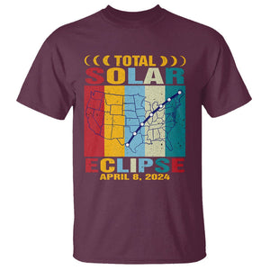 Total Solar Eclipse T Shirt Retro American Totality Tour Map April 8 2024 TS02 Maroon Printyourwear