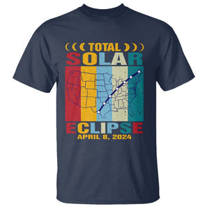 Total Solar Eclipse T Shirt Retro American Totality Tour Map April 8 2024 TS02 Navy Printyourwear