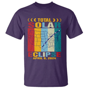 Total Solar Eclipse T Shirt Retro American Totality Tour Map April 8 2024 TS02 Purple Printyourwear