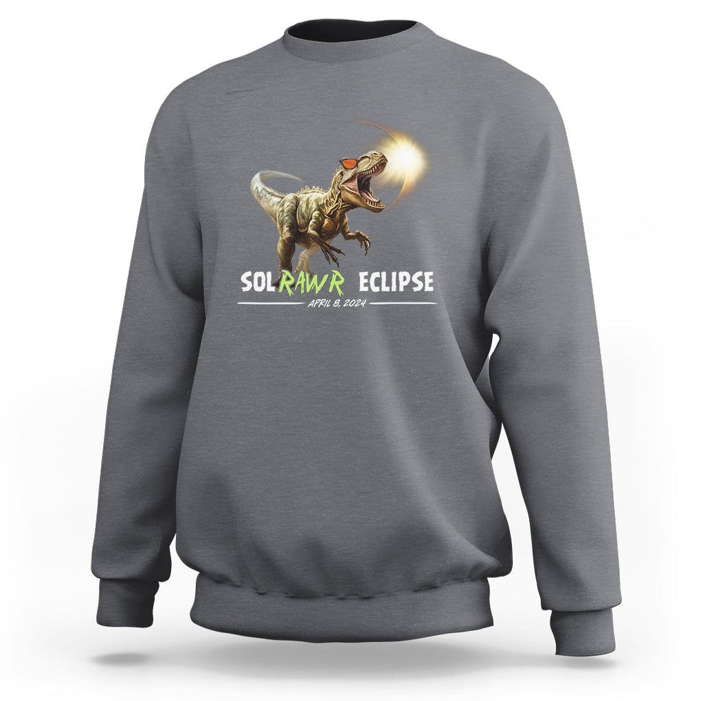 Total Solar Eclipse Dinosaur Sweatshirt Solrawr Eclipse April 8 2024 TS02 Charcoal Printyourwear