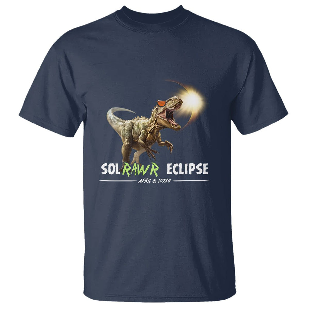 Total Solar Eclipse Dinosaur T Shirt Solrawr Eclipse April 8 2024 TS02 Navy Printyourwear