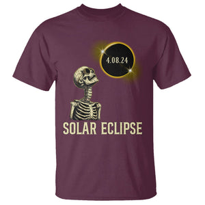 Total Solar Eclipse Skeleton T Shirt Funny Watching American Totality April 8 2024 Matching TS02 Maroon Printyourwear