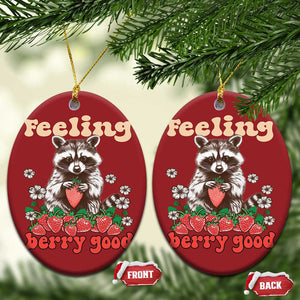 Funny Raccoon Christmas Ornament Feeling Berry Good Eating Strawberries TS02 Oval Red Print Your Wear