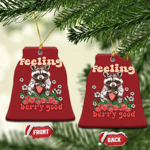 Funny Raccoon Christmas Ornament Feeling Berry Good Eating Strawberries TS02 Bell Flake Red Print Your Wear