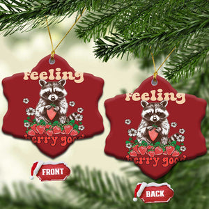 Funny Raccoon Christmas Ornament Feeling Berry Good Eating Strawberries TS02 Snow Flake Red Print Your Wear