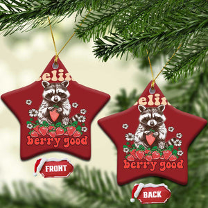 Funny Raccoon Christmas Ornament Feeling Berry Good Eating Strawberries TS02 Star Red Print Your Wear