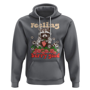 Funny Raccoon Hoodie Feeling Berry Good Eating Strawberries TS02 Charcoal Printyourwear