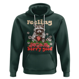 Funny Raccoon Hoodie Feeling Berry Good Eating Strawberries TS02 Dark Forest Green Printyourwear