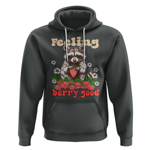 Funny Raccoon Hoodie Feeling Berry Good Eating Strawberries TS02 Dark Heather Printyourwear