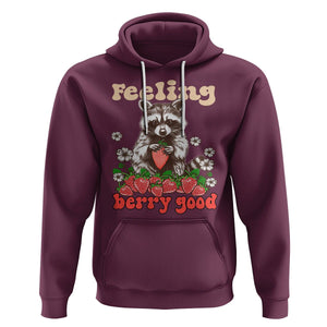 Funny Raccoon Hoodie Feeling Berry Good Eating Strawberries TS02 Maroon Printyourwear