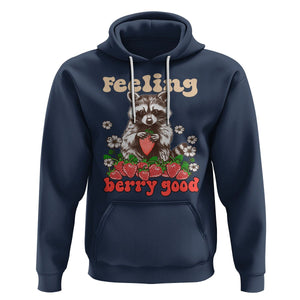 Funny Raccoon Hoodie Feeling Berry Good Eating Strawberries TS02 Navy Printyourwear