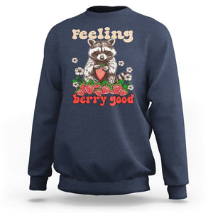 Funny Raccoon Sweatshirt Feeling Berry Good Eating Strawberries TS02 Navy Printyourwear