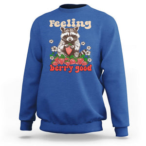 Funny Raccoon Sweatshirt Feeling Berry Good Eating Strawberries TS02 Royal Blue Printyourwear