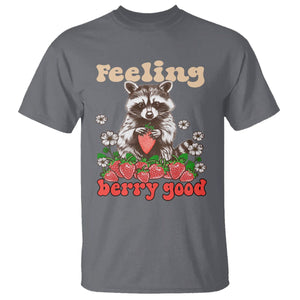 Funny Raccoon T Shirt Feeling Berry Good Eating Strawberries TS02 Charcoal Printyourwear