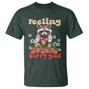 Funny Raccoon T Shirt Feeling Berry Good Eating Strawberries TS02 Dark Forest Green Printyourwear