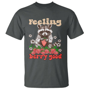 Funny Raccoon T Shirt Feeling Berry Good Eating Strawberries TS02 Dark Heather Printyourwear