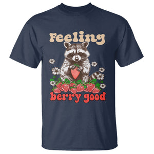 Funny Raccoon T Shirt Feeling Berry Good Eating Strawberries TS02 Navy Printyourwear