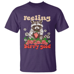 Funny Raccoon T Shirt Feeling Berry Good Eating Strawberries TS02 Purple Printyourwear