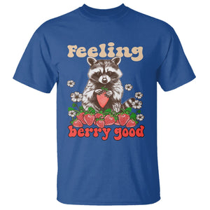 Funny Raccoon T Shirt Feeling Berry Good Eating Strawberries TS02 Royal Blue Printyourwear