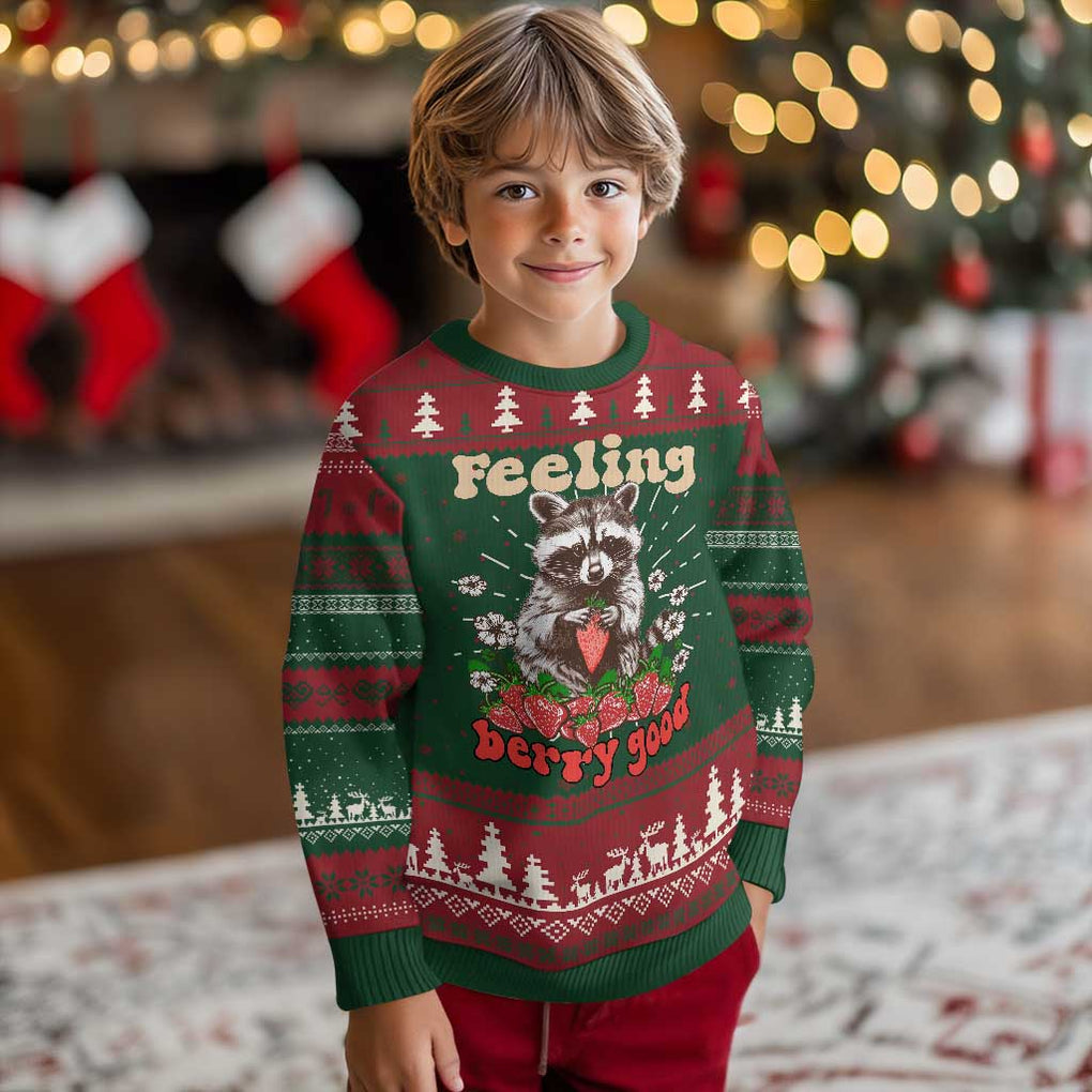 Funny Raccoon Ugly Christmas Sweater Feeling Berry Good Eating Strawberries TS02 Christmas Print Your Wear