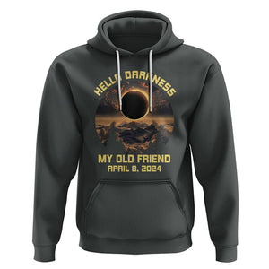 Total Solar Eclipse Hoodie Hello Darkness My Old Friend April 8 2024 American Totality TS02 Dark Heather Printyourwear