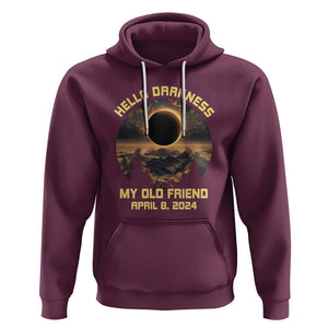 Total Solar Eclipse Hoodie Hello Darkness My Old Friend April 8 2024 American Totality TS02 Maroon Printyourwear