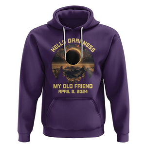 Total Solar Eclipse Hoodie Hello Darkness My Old Friend April 8 2024 American Totality TS02 Purple Printyourwear