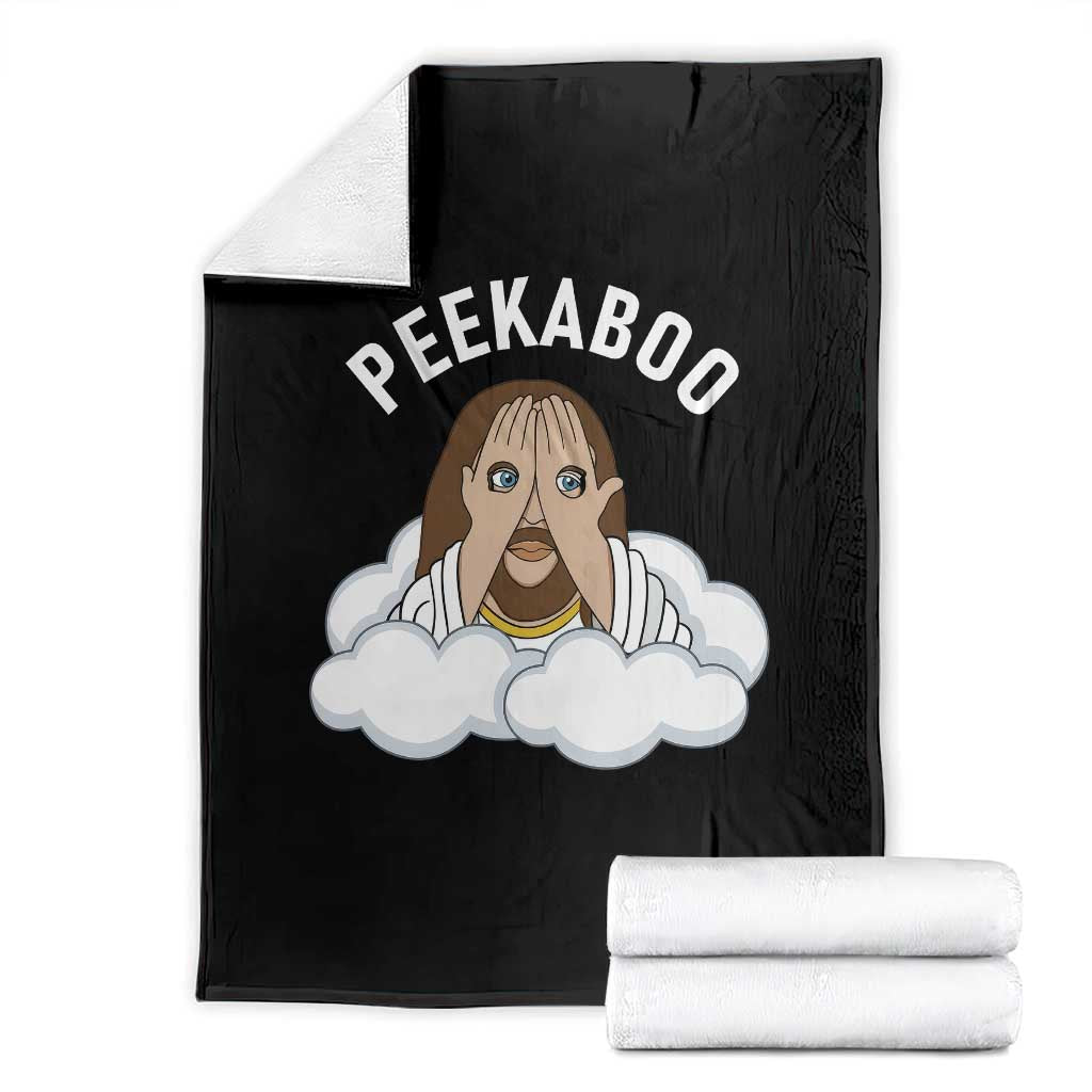 Peekaboo Jesus Funny Christian Throw Blanket Faith Humor Savior in Clouds Religious Meme TS02 Black Print Your Wear