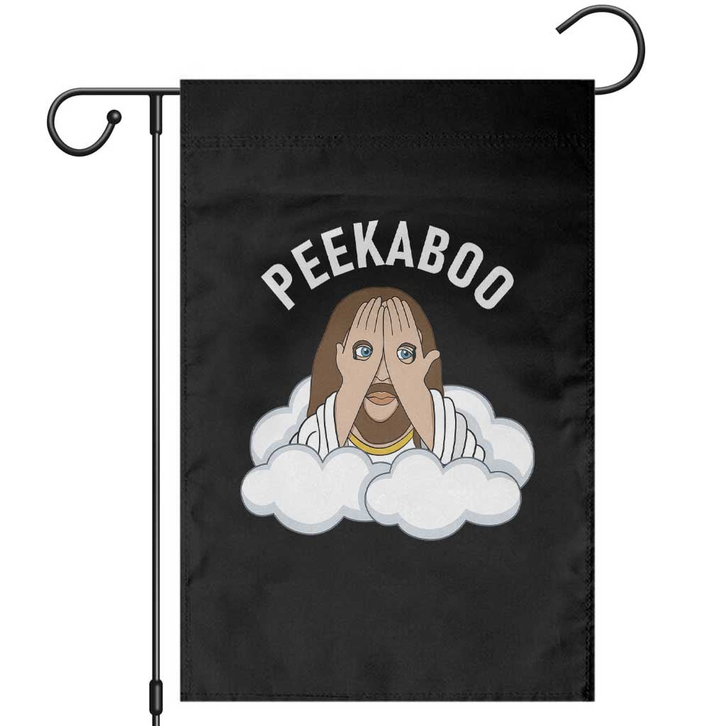 Peekaboo Jesus Funny Christian Garden Flag Faith Humor Savior in Clouds Religious Meme TS02 Black Print Your Wear