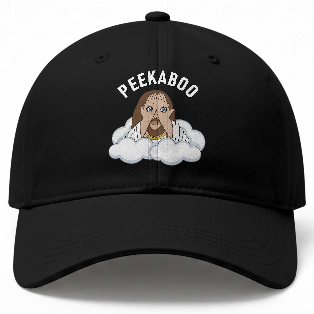 Peekaboo Jesus Funny Christian Baseball Cap Faith Humor Savior in Clouds Religious Meme TS02 Print Your Wear