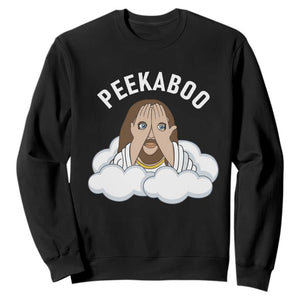 Peekaboo Jesus Funny Christian Sweatshirt Faith Humor Savior in Clouds Religious Meme TS02 Black Print Your Wear