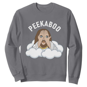 Peekaboo Jesus Funny Christian Sweatshirt Faith Humor Savior in Clouds Religious Meme TS02 Charcoal Print Your Wear