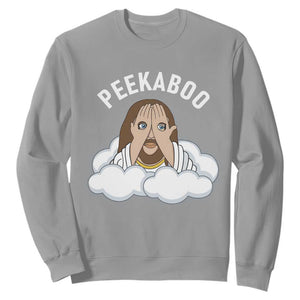 Peekaboo Jesus Funny Christian Sweatshirt Faith Humor Savior in Clouds Religious Meme TS02 Sport Gray Print Your Wear