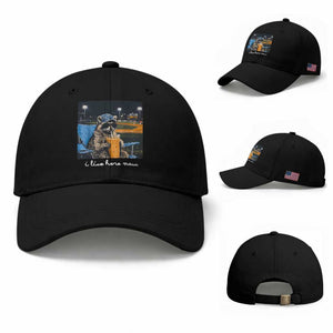 Funny Raccoon Baseball Game Day Meme Baseball Cap I Live Here Now Trash Panda Iced Coffee Night TS02 Baseball Cap Universal Fit Black Print Your Wear