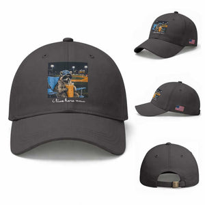 Funny Raccoon Baseball Game Day Meme Baseball Cap I Live Here Now Trash Panda Iced Coffee Night TS02 Baseball Cap Universal Fit Dark Gray Print Your Wear