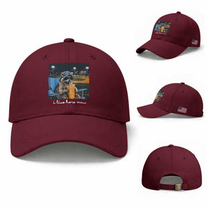 Funny Raccoon Baseball Game Day Meme Baseball Cap I Live Here Now Trash Panda Iced Coffee Night TS02 Baseball Cap Universal Fit Maroon Print Your Wear