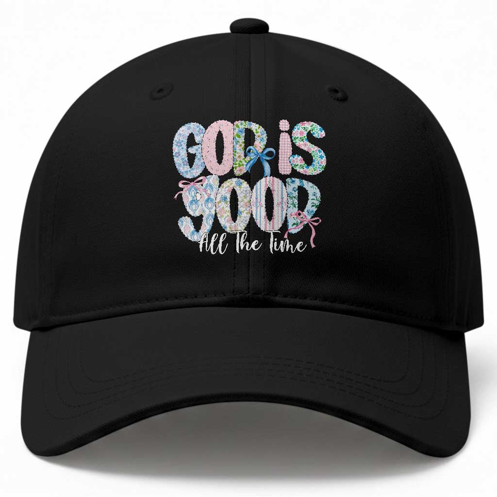 God Is Good All The Time Coquette Christian Faith Baseball Cap Floral Patchwork Aesthetic Bow Cute Religious Gift TS02 Print Your Wear