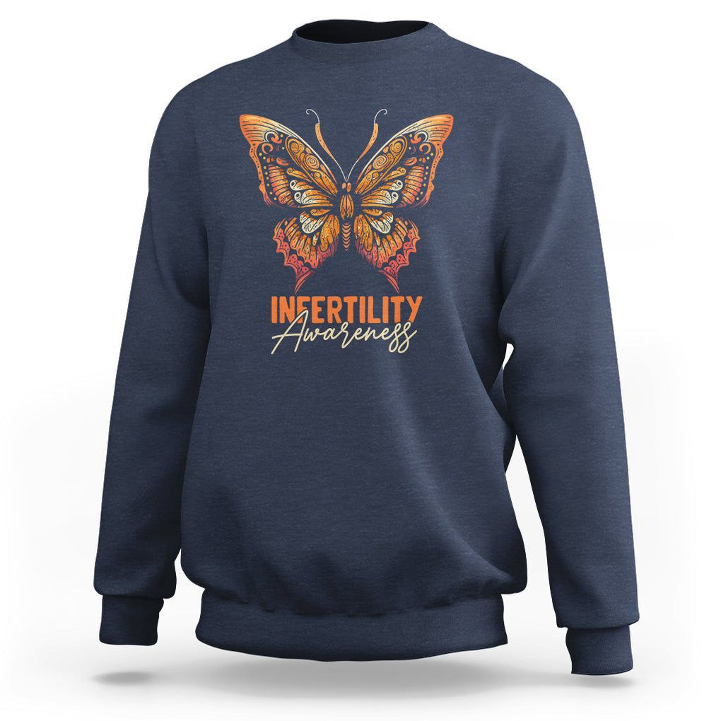 Infertility Awareness Sweatshirt IVF Orange Week Support Squad Butterfly TS02 Navy Printyourwear