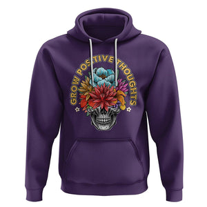 Mental Health Matters Hoodie Grow Positive Thoughts Mental Health Awareness Groovy Retro Floral Skull With Flowers TS02 Purple Printyourwear