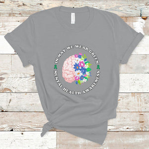 Mental Health Matters T Shirt Mental Health Matters In May We Wear Green Mental Health Awareness Floral Human Brain With Flowers TS02 Sport Gray Printyourwear