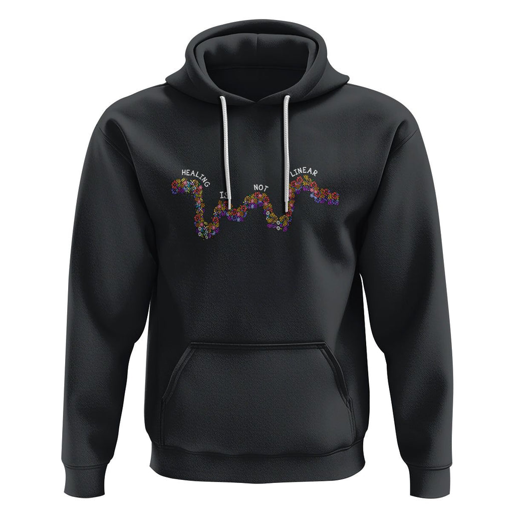 Mental Health Matters Hoodie Healing Is Not Linear Mental Health Awareness Flowers Linear TS02 Black Printyourwear