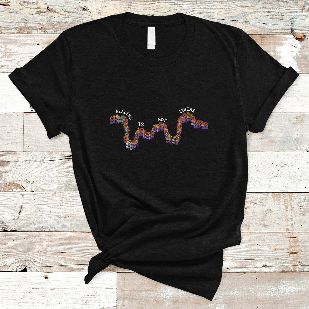 Mental Health Matters T Shirt Healing Is Not Linear Mental Health Awareness Flowers Linear TS02 Black Printyourwear