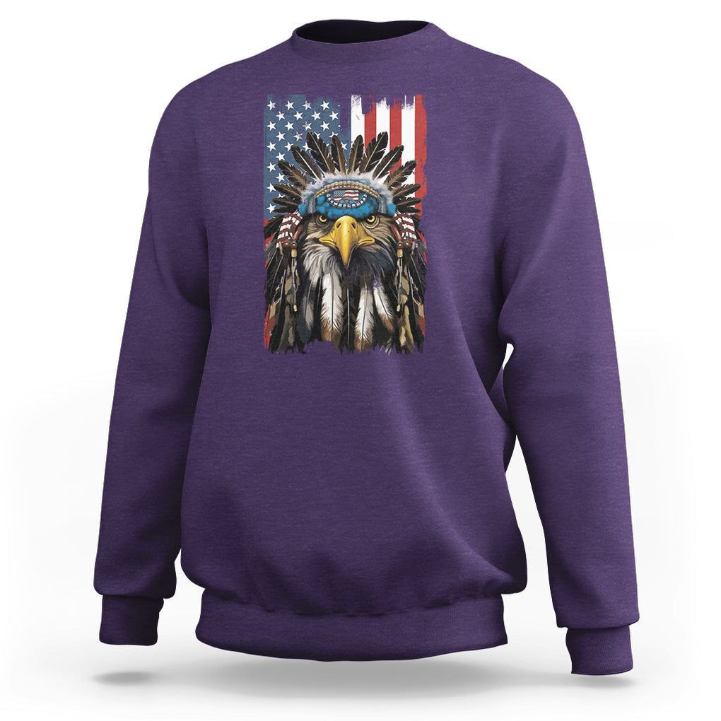 Native American Eagle Sweatshirt Patriotic US Flag 4th of July TS02 Purple Print Your Wear