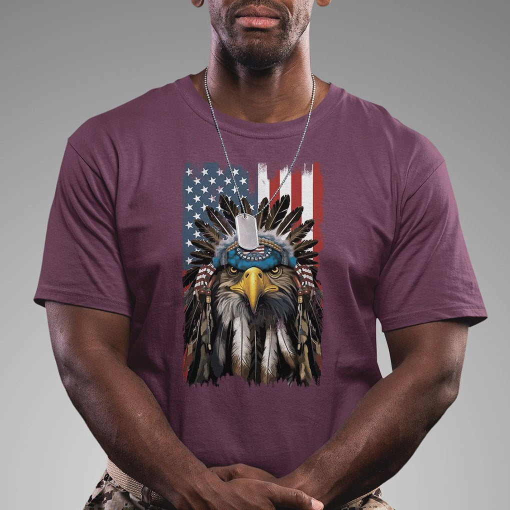 Native American Eagle T Shirt Patriotic US Flag 4th of July TS02 Maroon Print Your Wear