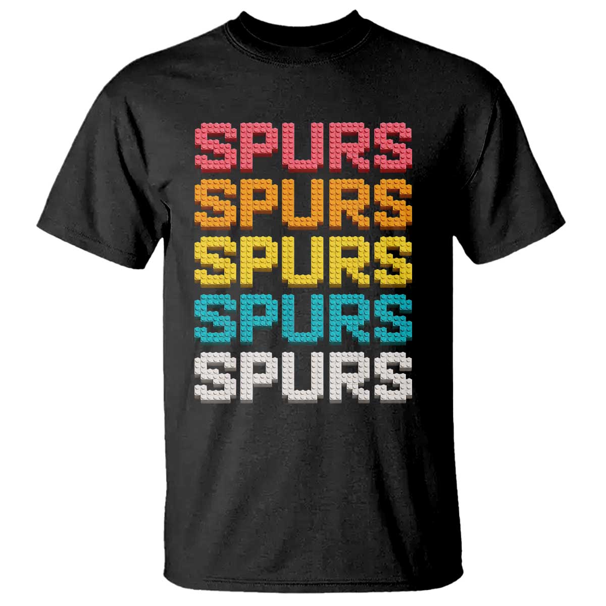 Retro Stacked Block Spurs Name Colorful Toy Brick T Shirt for Sports Fan TS02 Black Print Your Wear