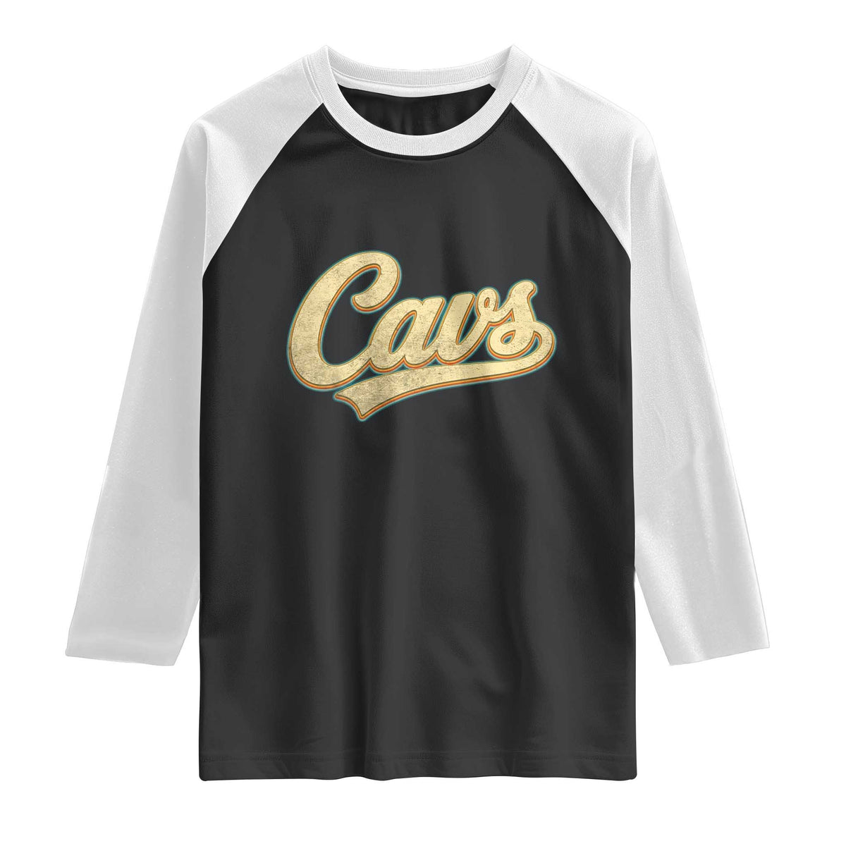 Vintage Cavs Name Script Raglan Shirt for Sports Fan TS02 Black White Print Your Wear