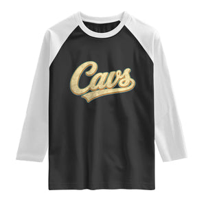 Vintage Cavs Name Script Raglan Shirt for Sports Fan TS02 Black White Print Your Wear